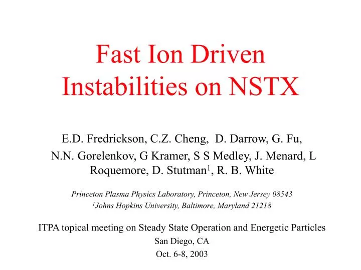 fast ion driven instabilities on nstx
