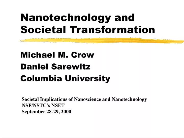 nanotechnology and societal transformation