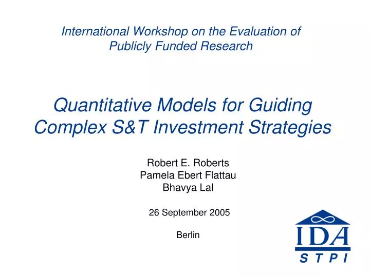 quantitative models for guiding complex s t investment strategies