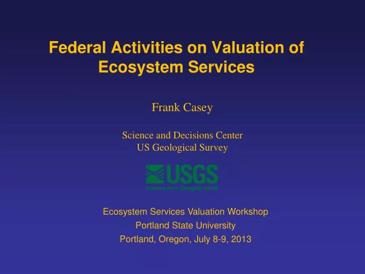 federal activities on valuation of ecosystem services