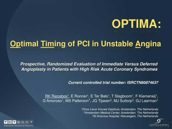 optima op timal tim ing of pci in unstable a ngina