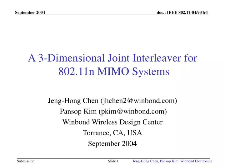 a 3 dimensional joint interleaver for 802 11n mimo systems