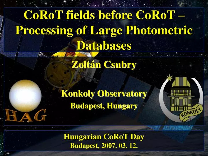 corot fields before corot processing of large photometric databases