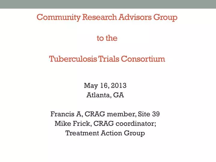 community research advisors group to the tuberculosis trials consortium