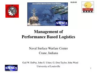 Management of Performance Based Logistics Naval Surface Warfare Center Crane, Indiana