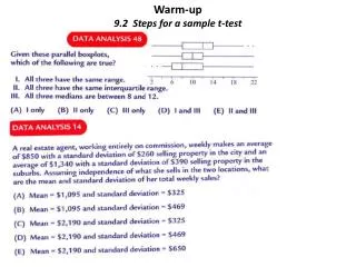 Warm-up 9.2 Steps for a sample t-test