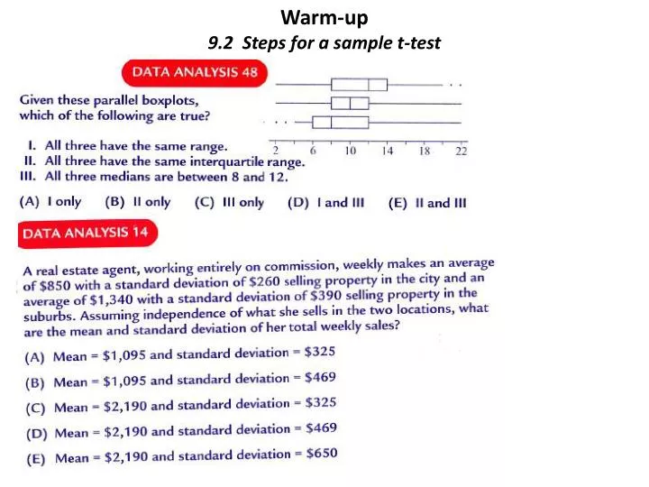 warm up 9 2 steps for a sample t test