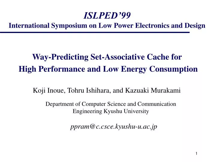 islped 99 international symposium on low power electronics and design
