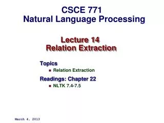 Lecture 14 Relation Extraction