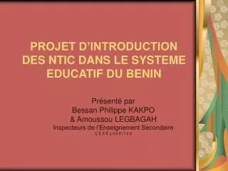 projet d introduction des ntic dans le systeme educatif du benin