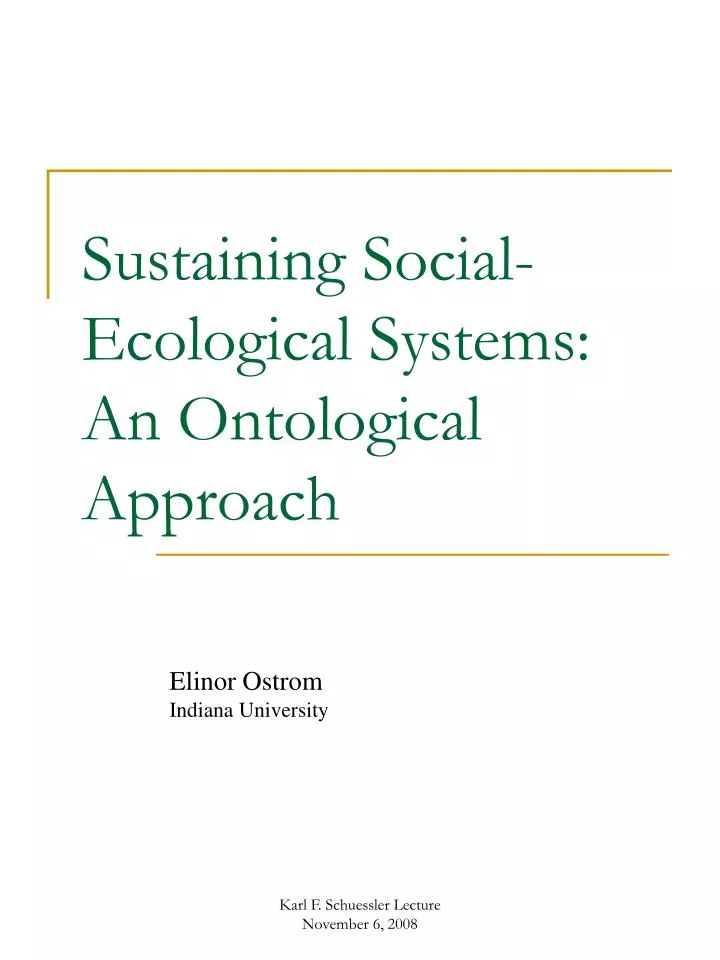 sustaining social ecological systems an ontological approach