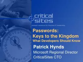 Passwords: Keys to the Kingdom What Developers Should Know