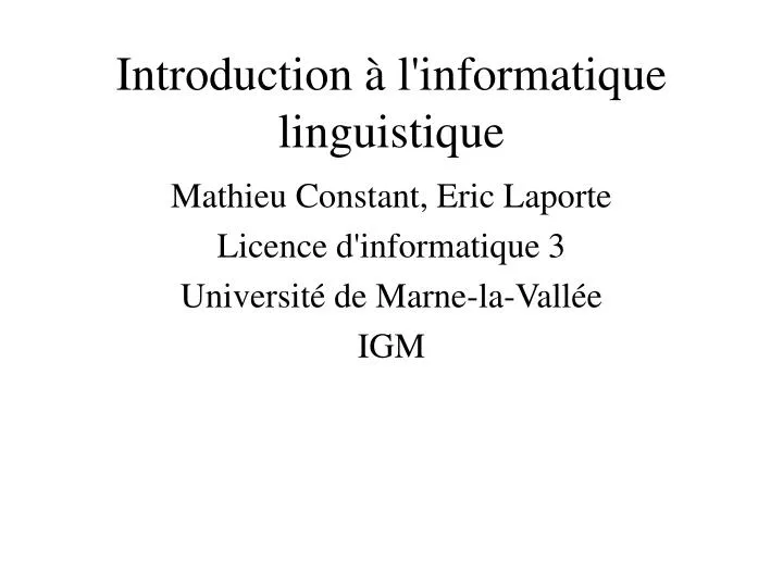 introduction l informatique linguistique