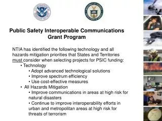 Public Safety Interoperable Communications Grant Program