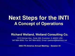 Next Steps for the INTI A Concept of Operations
