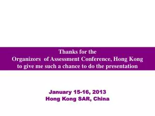 January 15-16, 2013 Hong Kong SAR, China