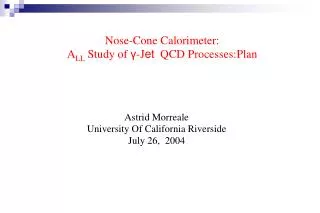 Nose-Cone Calorimeter: A LL Study of ? -J et QCD Processes:Plan