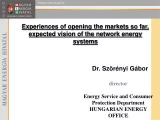 Experiences of opening the markets so far, expected vision of the network energy system s