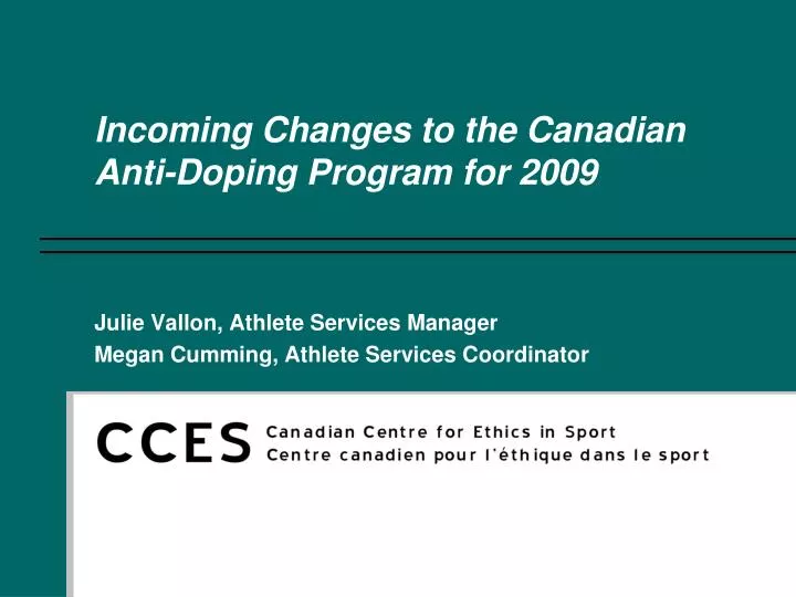 incoming changes to the canadian anti doping program for 2009