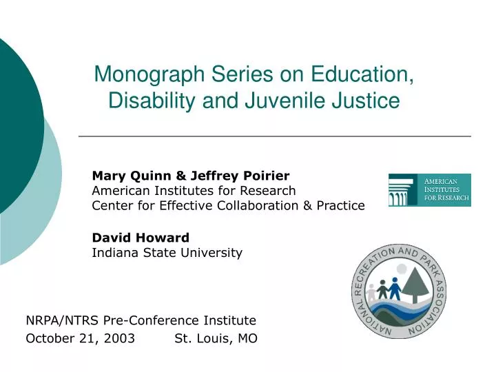 monograph series on education disability and juvenile justice