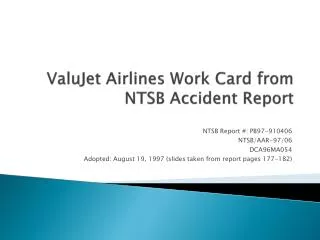 ValuJet Airlines Work Card from NTSB Accident Report