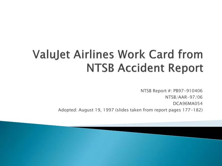 valujet airlines work card from ntsb accident report