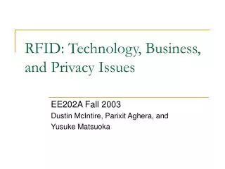 RFID: Technology, Business, and Privacy Issues