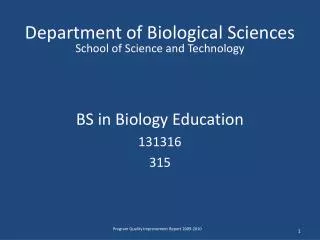 Department of Biological Sciences School of Science and Technology