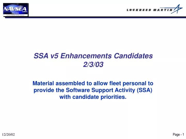 ssa v5 enhancements candidates 2 3 03