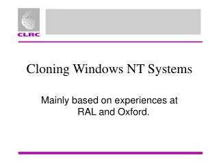 Cloning Windows NT Systems