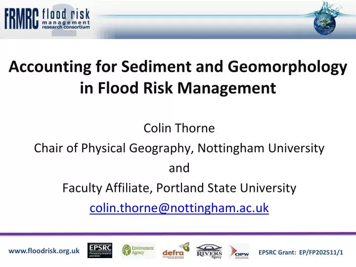 accounting for sediment and geomorphology in flood risk management