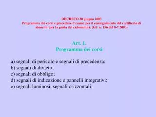 art 1 programma dei corsi