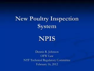 New Poultry Inspection System NPIS