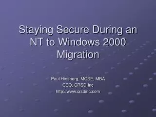 Staying Secure During an NT to Windows 2000 Migration
