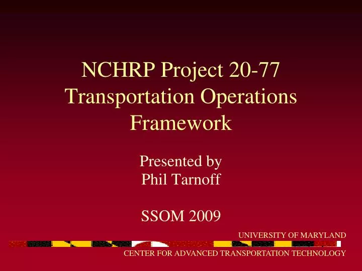 nchrp project 20 77 transportation operations framework