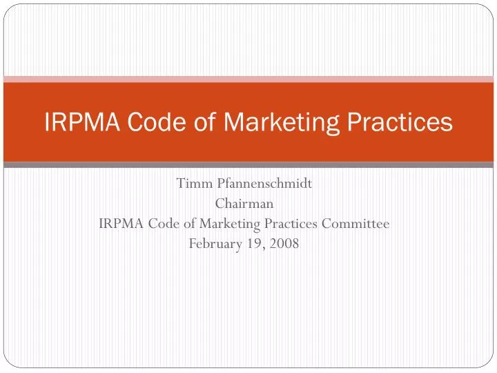 irpma code of marketing practices