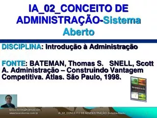 ia 02 conceito de administra o sistema aberto