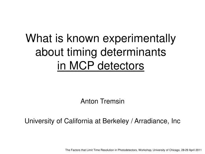 what is known experimentally about timing determinants in mcp detectors
