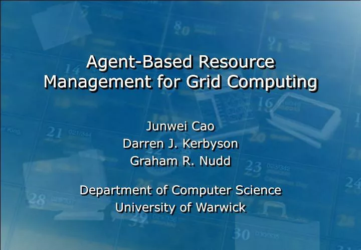 agent based resource management for grid computing