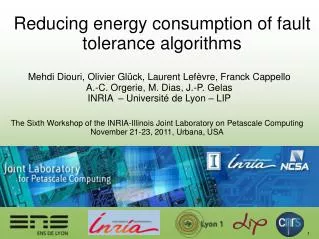 Reducing energy consumption of fault tolerance algorithms