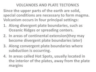 VOLCANOES AND PLATE TECTONICS