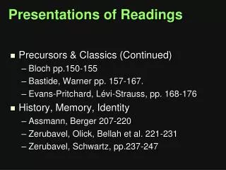 Presentations of Readings