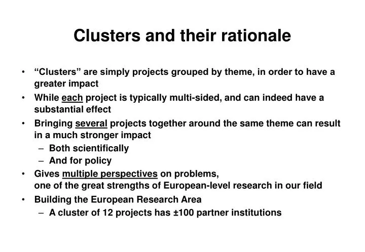 clusters and their rationale