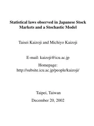 Statistical laws observed in Japanese Stock Markets and a Stochastic Model