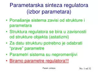 parametarska sinteza regulatora izbor parametara