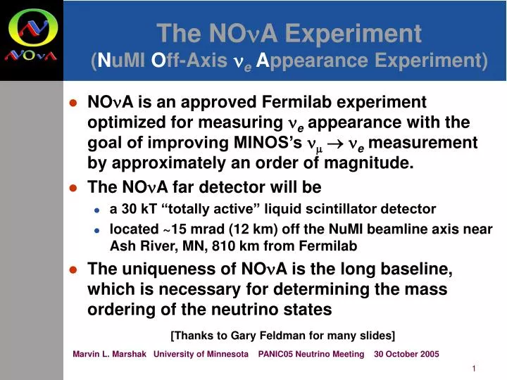 the no n a experiment n umi o ff axis n e a ppearance experiment