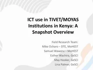 ICT use in TIVET/MOYAS Institutions in Kenya: A Snapshot Overview