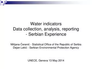 Water indicators Data collection, analysis, reporting - Serbian Experience