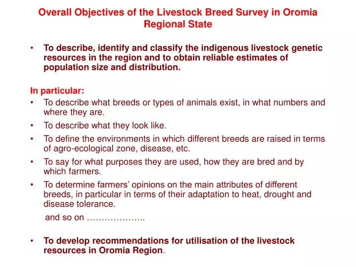 overall objectives of the livestock breed survey in oromia regional state