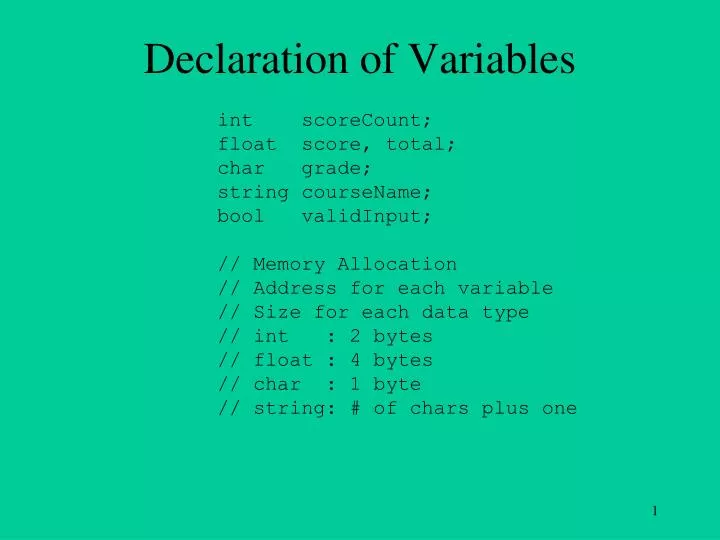 declaration of variables
